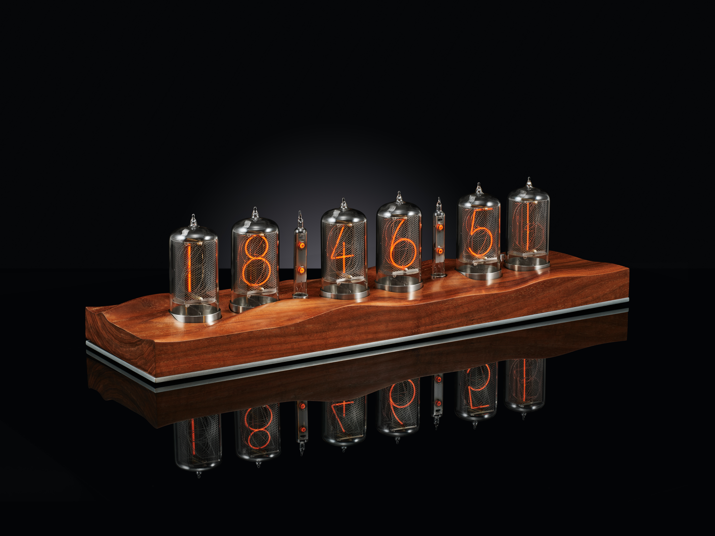 Nixie Clock made from 6 tubes and a carved walnut base